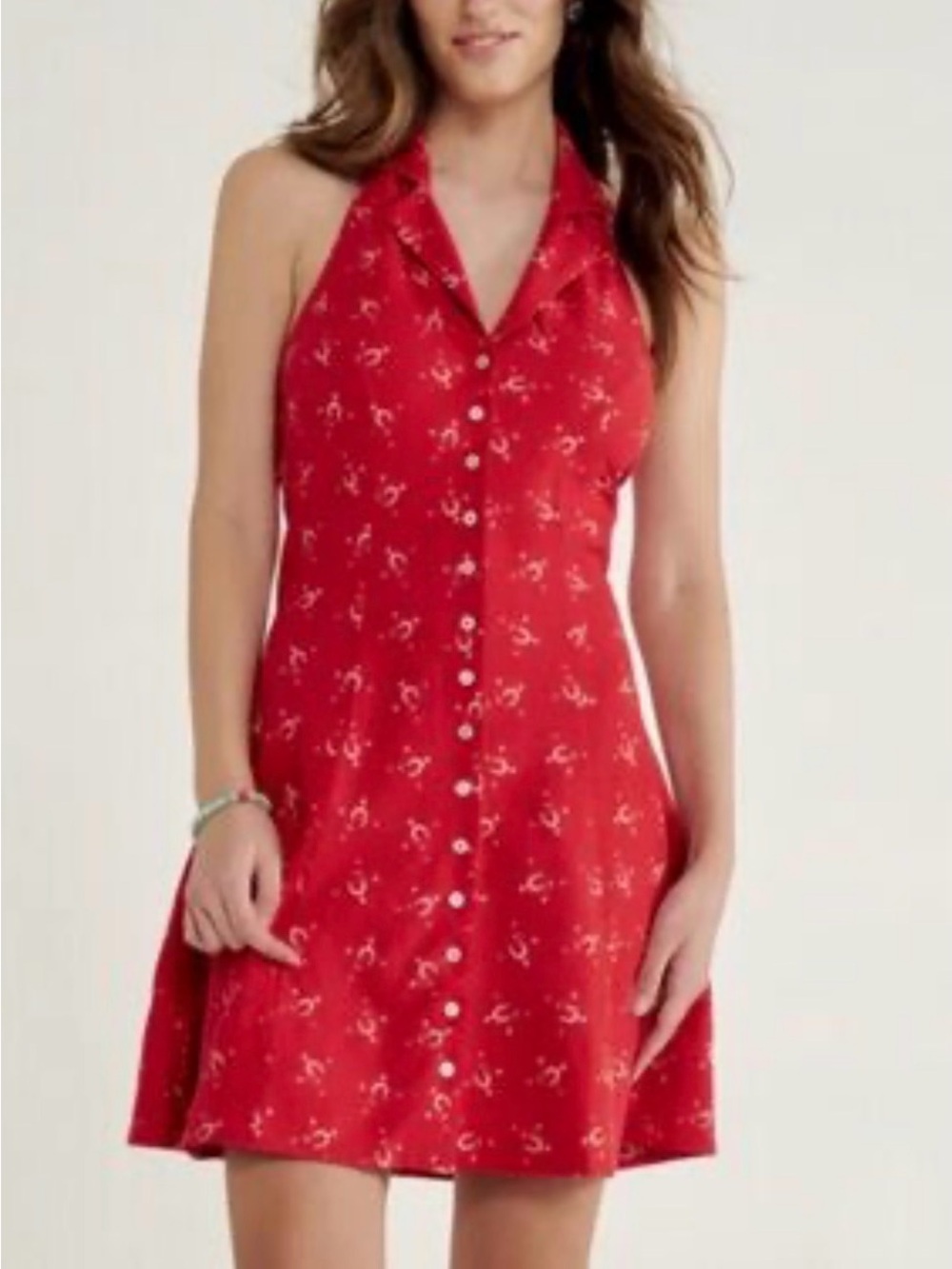 Tecovas Red Halter Button-Front Mini Dress